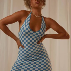 To The Limit Knit Halter Dress - Blue