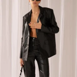 There She Goes PU Blazer - Black