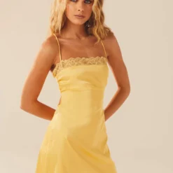Fleur Satin Mini Dress - Lemon Cream