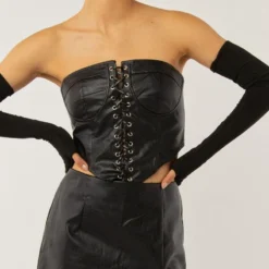 Night Turns Into Morning PU Bustier - Black PU