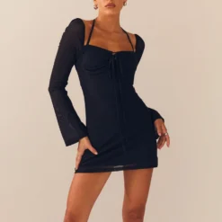 Make A Move Mesh Mini Dress - Black