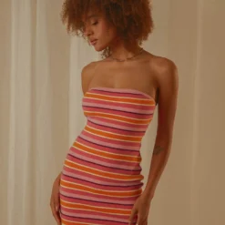 Yasmine Knit Mini Dress - Pink Stripe