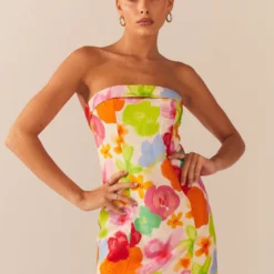 Skyscrapers Linen Mini Dress - Blurred Blossom