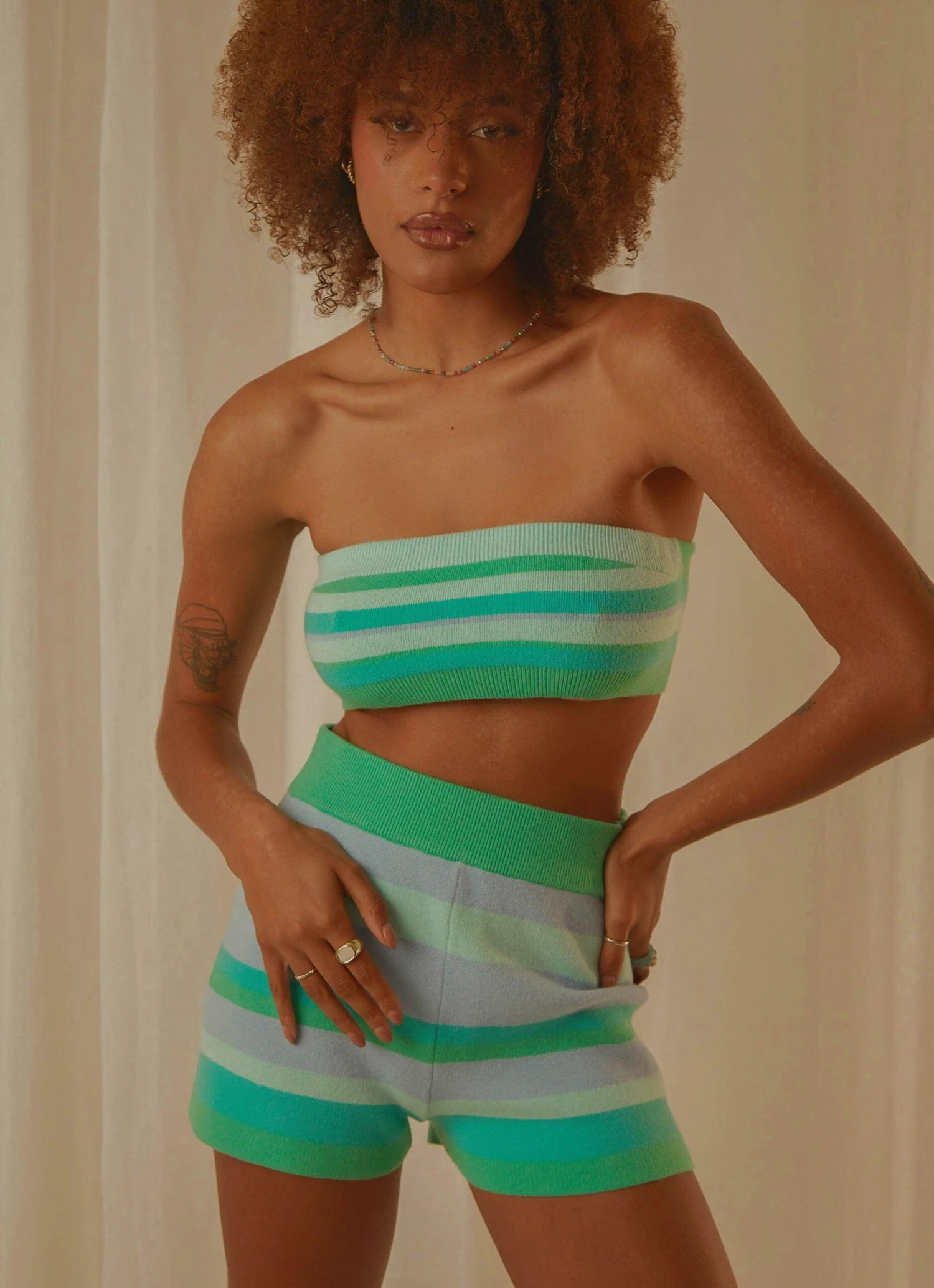 Sweet Talker Knit Crop Top - Blue Stripe 3 Sweet Talker Knit Crop Top - Blue Stripe - Image 3