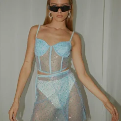 Double Rainbow Mini Skirt - Sky Blue