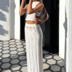 Perri Ladder Knit Maxi Skirt - Ivory