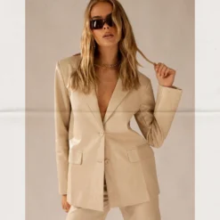 There She Goes PU Blazer - Stone